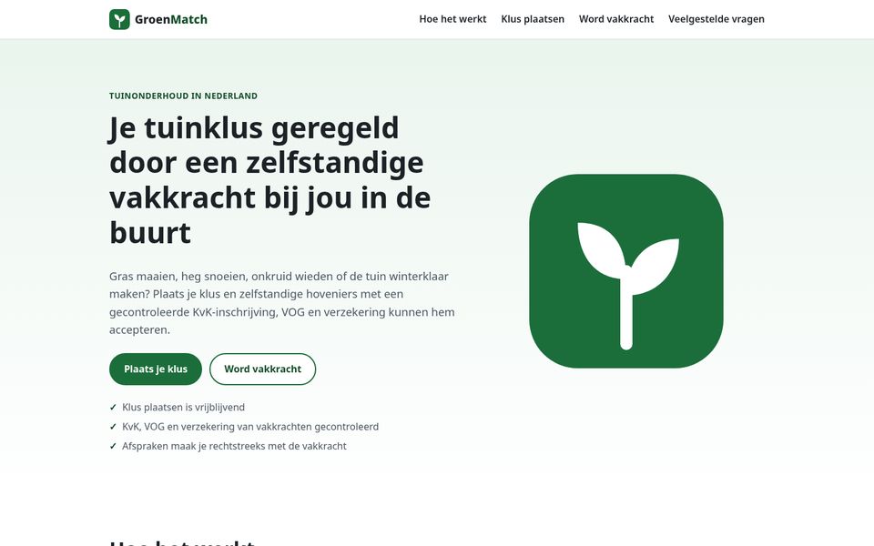 Screenshot van het concept GroenMatch: platform voor tuinklussen
