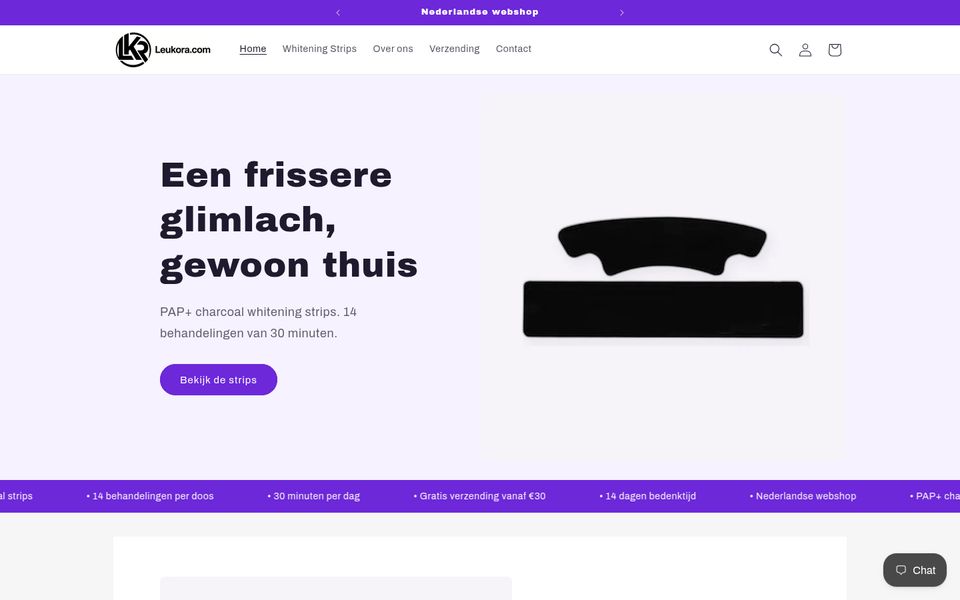 Screenshot van de homepage van webshop Leukora.com