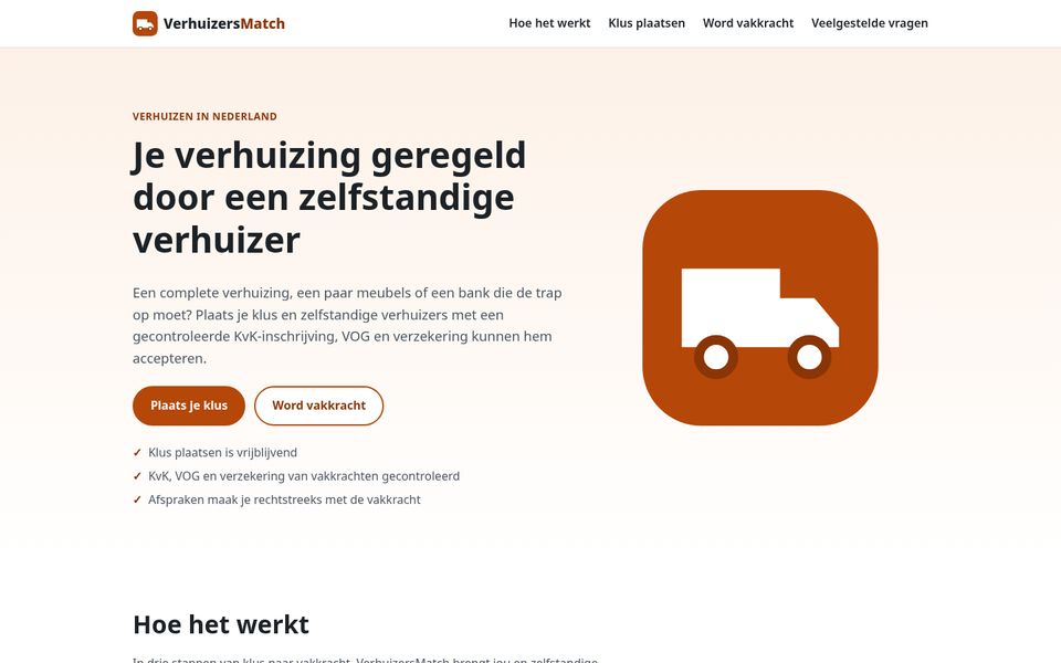 Screenshot van het concept VerhuizersMatch: platform voor verhuisklussen